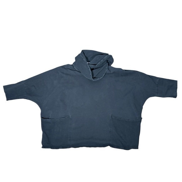 100% Cotton Black Cowl Neck Shirt Mixed Media Lagenlook Lagom Oversized - Picture 11 of 12